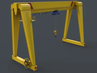PBR Single Girder Gantry Crane V2 - Yellow Light Low-poly 3D model