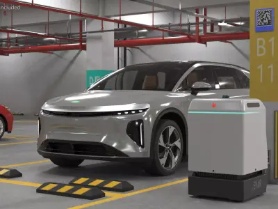 EVAR Parky Charging Robot with Car Lucid Gravity 3D model