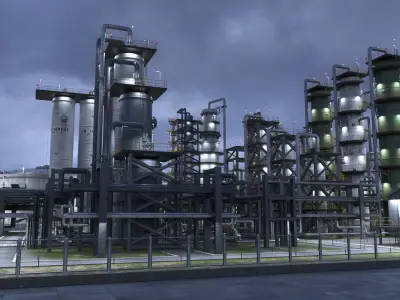  Distressed Oil Refinery Night Scene 