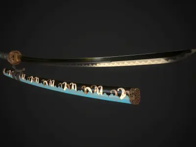 Set of japanese swords 01 3D Model Collection