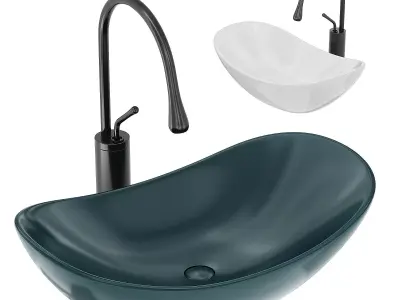 Modern Vessel Lavatory Sink Oval Porcelain with Faucet Vessel  3D model