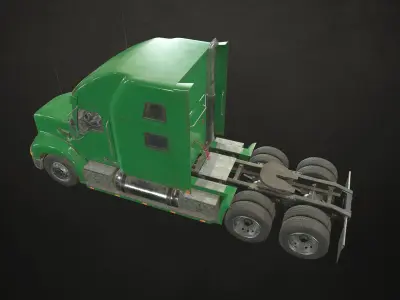 Semi Truck Tractor - Green Low-poly 3D model