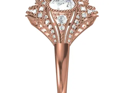 Antique Art Deco Style Cocktail Ring 2 3D print model