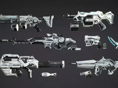 Science Fiction Weapons Collection with animations Low-poly 3D model