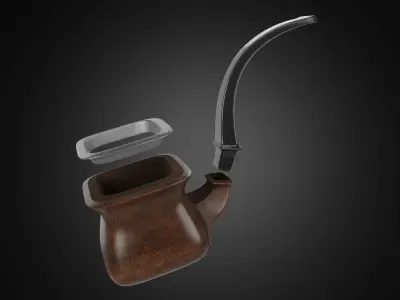 Vintage wooden tobacco pipe smoking 3D model