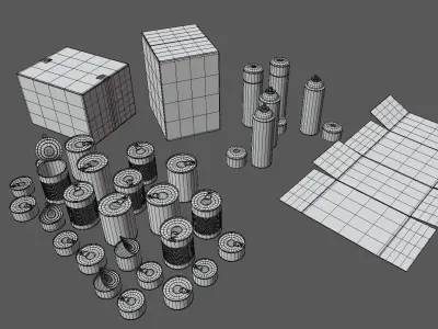Paints and Street Elements Low-poly 3D model