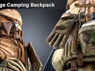 Vintage Camping Backpack Low-poly 3D model