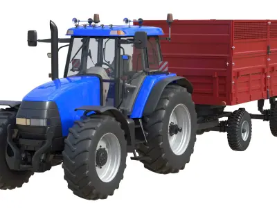 Case IH MXM Tractor 190 and Dump Trailer Low-poly 3D model