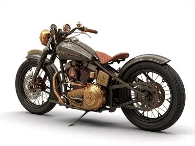 Retro Industrial Steampunk Motorcycle 3D Model Low-poly 3D model