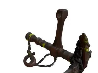 Weathered Rusty Ship Anchor with Chain Low-poly 3D model