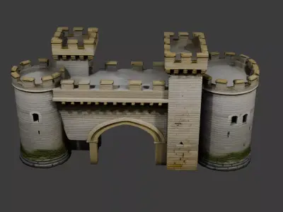 Medieval Castle Fortress Gate  with  Towers Fantasy 3D Model Low-poly 3D model