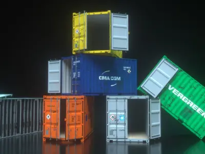 Shipping Container 16foot Rigged Low-poly 3D model