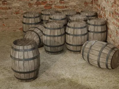 wooden barrel Low-poly 3D model 18