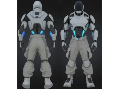 White Sci-Fi Male Android Character Low-poly 3D model