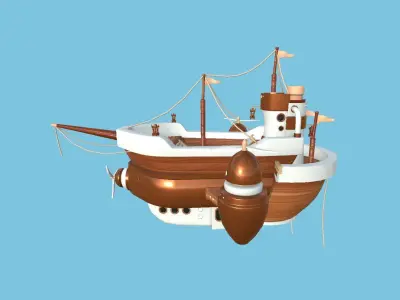 Cartoon Airship 05 - Wood Brown - Low Poly Ship Low-poly 3D model