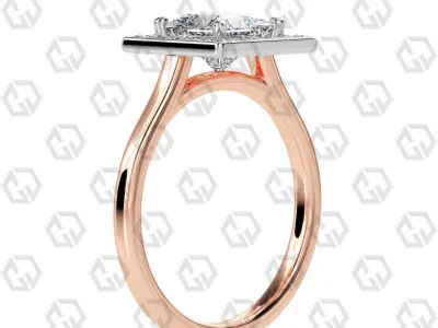 Ring 188 Princess Shape Cathedral Halo with Gems 3D print model