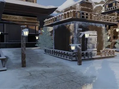 Snowy Mountain Village 3D model 3