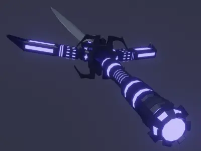 Fantasy Cybernetic Blue Sword Low-poly Game ready  Low-poly 3D model