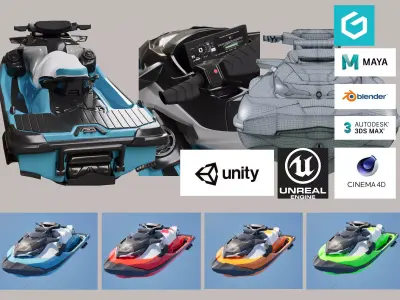 JetSki SeaDoo limited GTX 325 2025 3D Model  Lowpoly Highpoly Low-poly 3D model