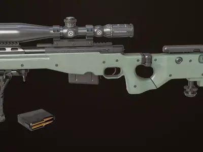 Sniper Rifle 03 Green Rigged All PBR Unity UE Textures Low-poly 3D model