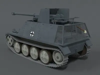 Low Poly Cartoon SdKFz 132 Marder II Tank Low-poly 3D model