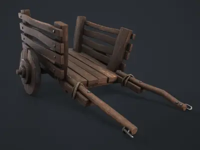Wooden Cart Wheeled Low-poly 3D model Low-poly 3D model