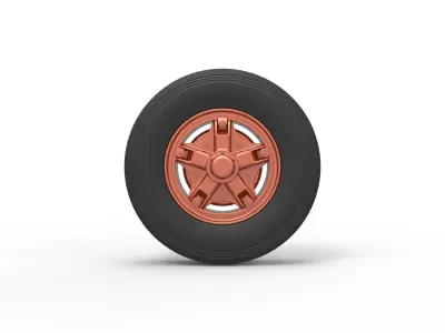 Front 5 spoke wheel of old school truck Scale 1 to 25 3D print model