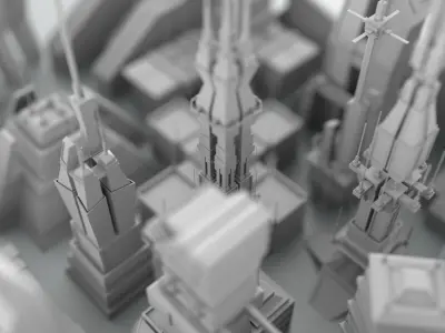 Low Poly Sci-fi city buildings Free 3D model