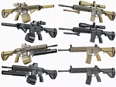 AR 15 Modular Tactical Assault Rifle HK416 3D Model Pack