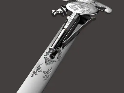 Silver 1700 sword with pistol with used and new textures Low-poly 3D model