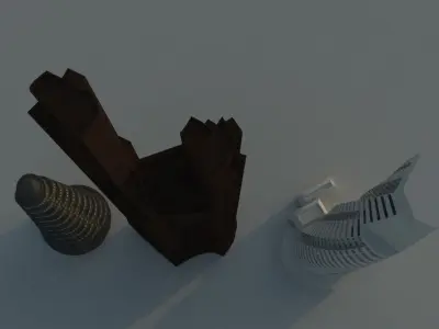 Skyscrapers three tall buildings in city 3D model