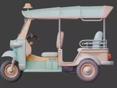 Pastel Tactical Easter Delivery Tuk Tuk Low-poly 3D model