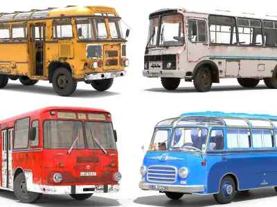 Retro buses 3D Model Pack