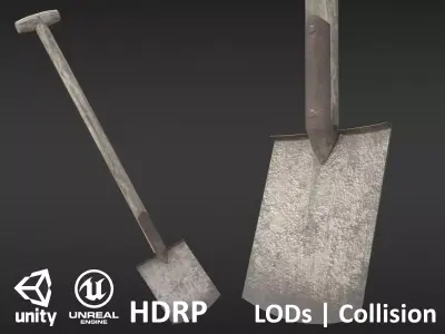Game-ready Old Shovel - Unity - HDRP - UE4 Low-poly 3D model