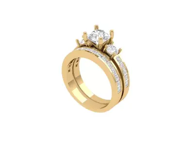 3 Stone Engagement Ring With Princess band Bridal Set 3D print model purchase