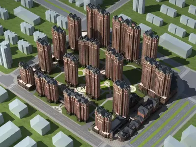 Architecture apartment building in city 3D model