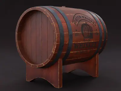Wooden barrel 3D model 2