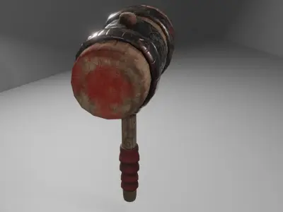 Stylized Hammer Textures with blood and without Low-poly 3D model
