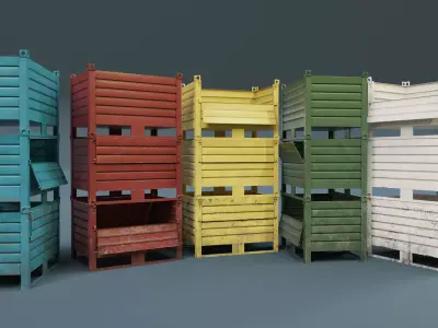 Industrial Metal Crate Pack      5 Colors   3 States Game Ready Low-poly 3D model