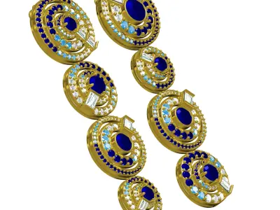 Antique Round Diamond Halo Long Earring 3D print model