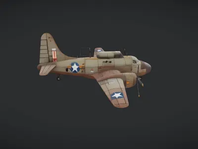 World War II military transport airplane 3D model