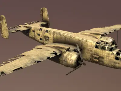Destroyed Military Bomber Aircraft Low Poly 3D Model Low-poly 3D model
