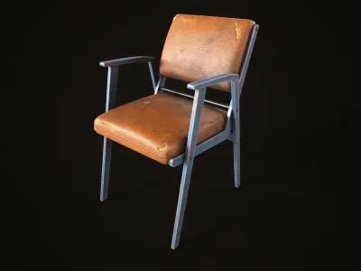 Wooden shabby armchair Low-poly 3D model