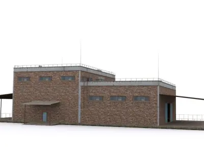 Hangar brick building Low-poly 3D model