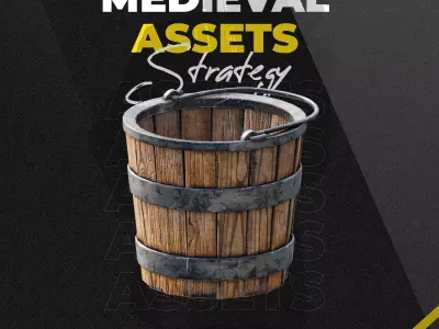 Realistic Wooden Aged Medieval Bucket - Low Poly PBR Model Low-poly 3D model