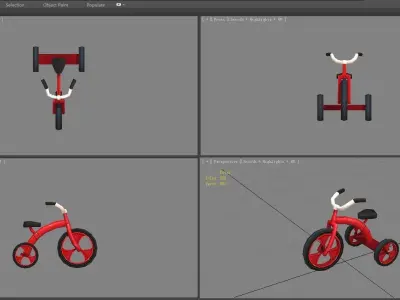Cartoon children riding tricycle - red toy bike Low-poly 3D model