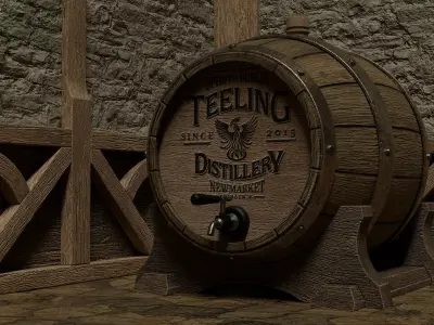 Wine or Whiskey Barrels and modular barrel racks Low-poly 3D model