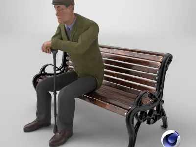 Old Man Sitting on Bench 3D model