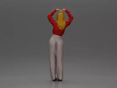 Confident woman striking a heart shaped pose with joyful energy 3D print model