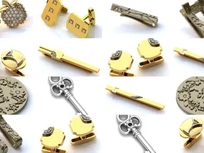 3DM-RENDER 42 GENTS CUFFLINK-TIE PIN-KEY RING-COIN FILES 3D Model Pack